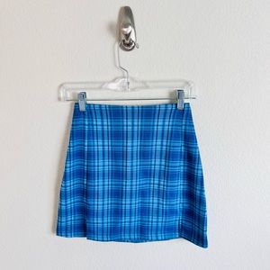 Brandy Melville Cara 2 Slit Blue Plaid Mini Skirt